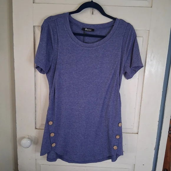 Quinee Women's Blue Nursing Breastfeeding Top with Button Detail - Picture 1 of 12